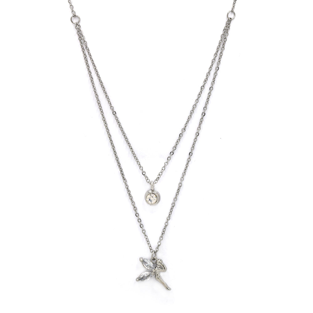 premium tube cubic zirconia layered fairy cross necklace