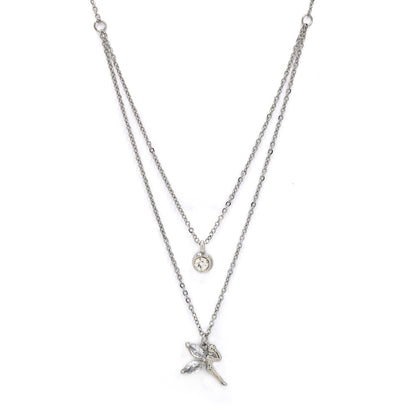 premium tube cubic zirconia layered fairy cross necklace