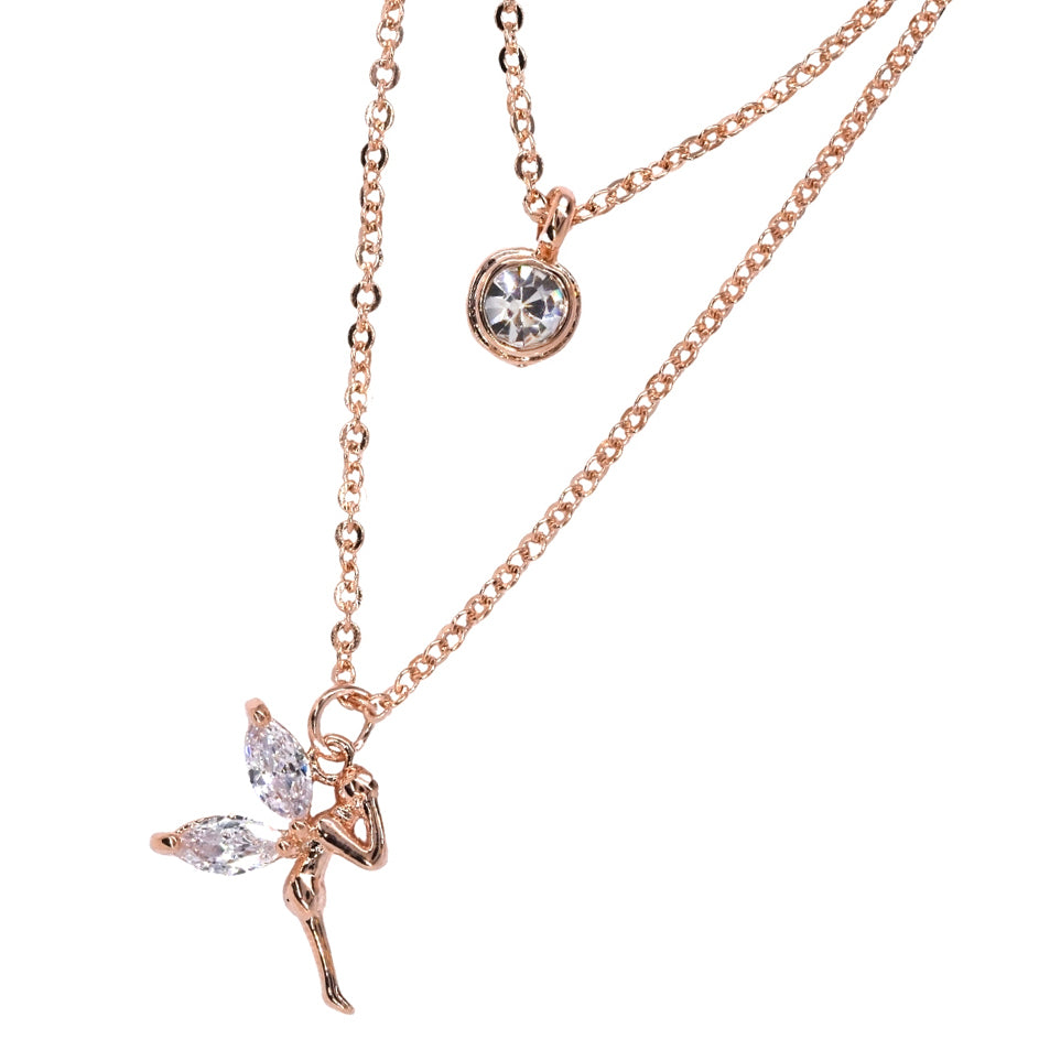 premium tube cubic zirconia layered fairy cross necklace