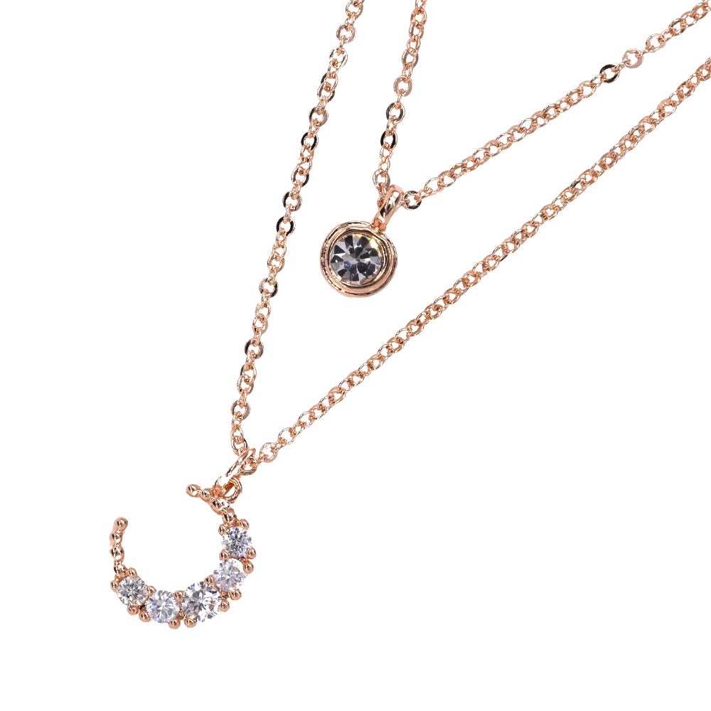 Premium cubic zirconia moon layered rose gold necklace