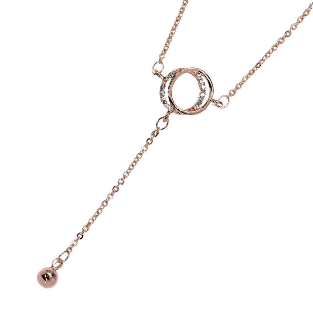 Premium cubic zirconia overlapped disc rose gold necklace