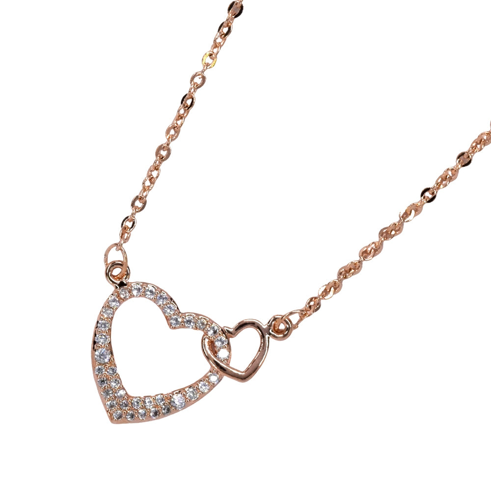 Premium linked cubic zirconia heart rose gold necklace