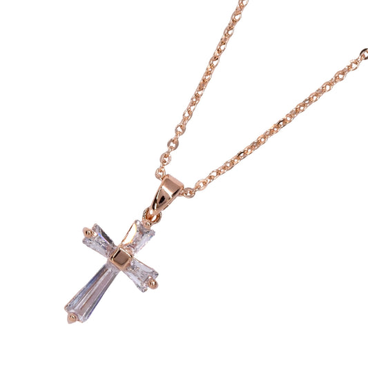 Premium rose gold plated cubic zirconia cross necklace