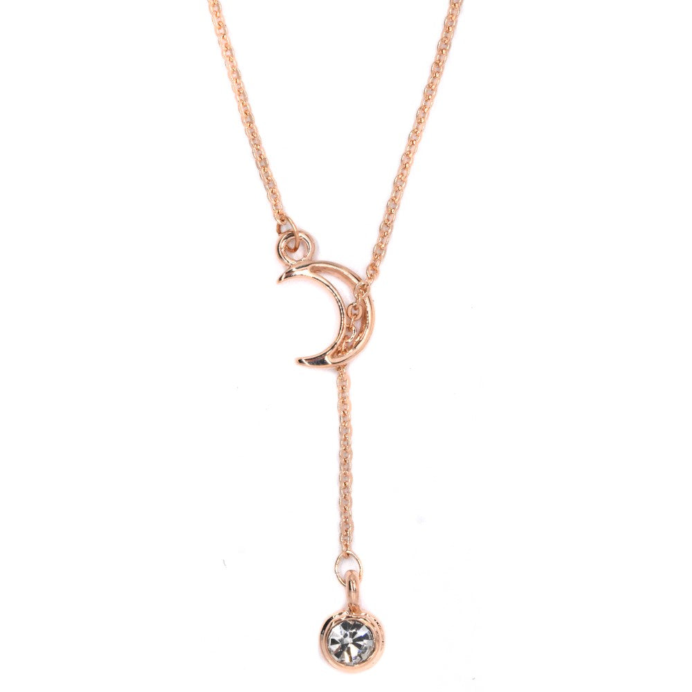 Premium cubic zirconia crescent moon Y chain