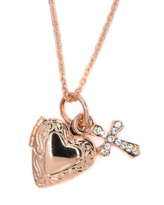 Premium decorative heart locket and cubic zirconia cross necklace