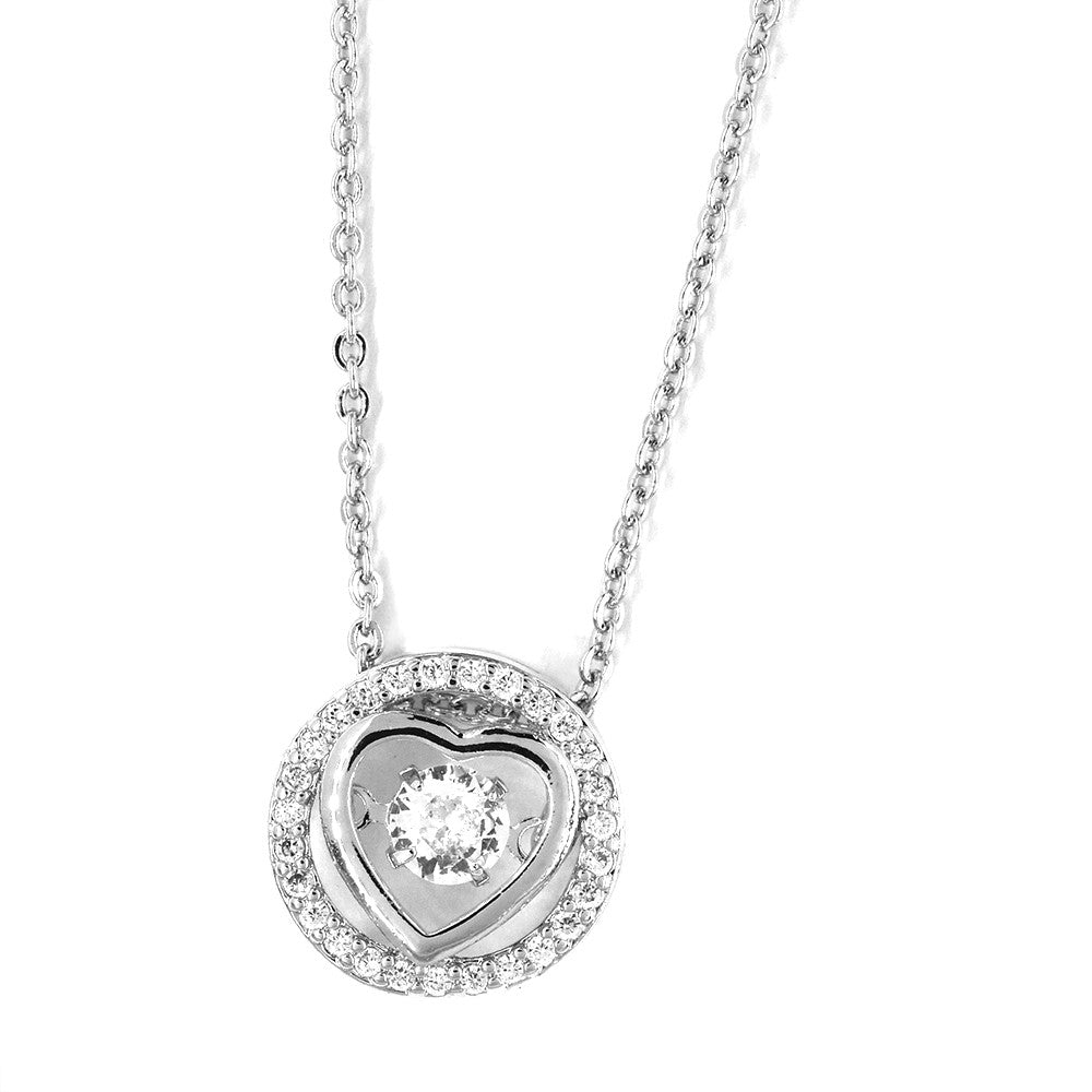 Premium cubic zirconia framed heart silver necklace