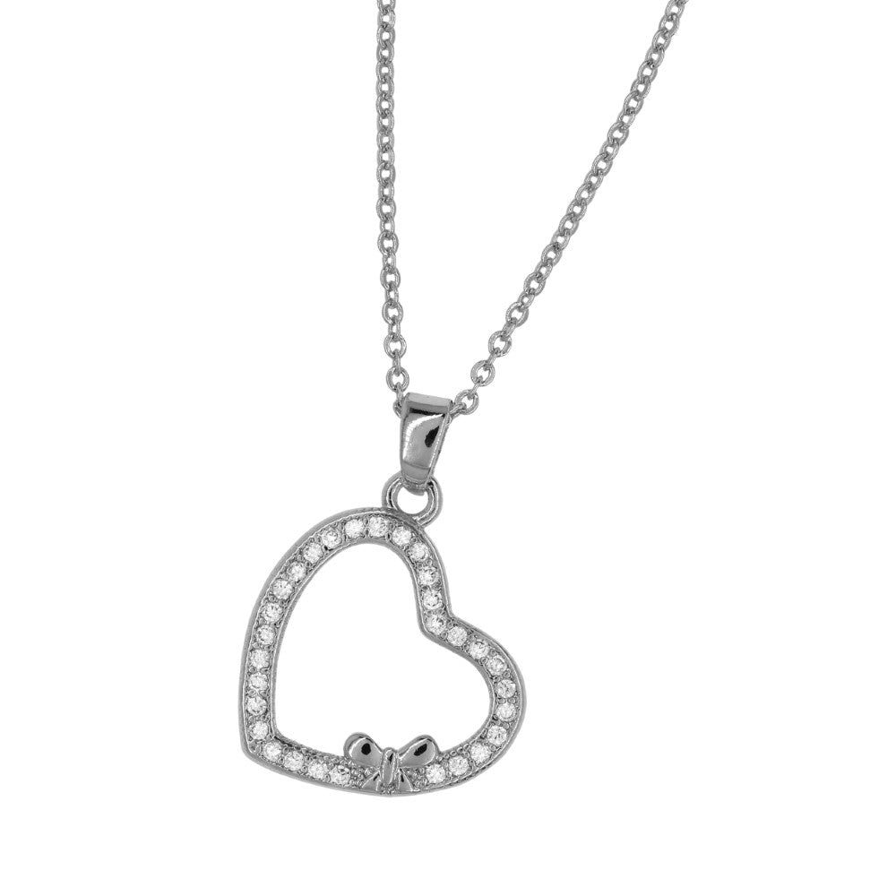 Premium cubic zirconia heart bow necklace