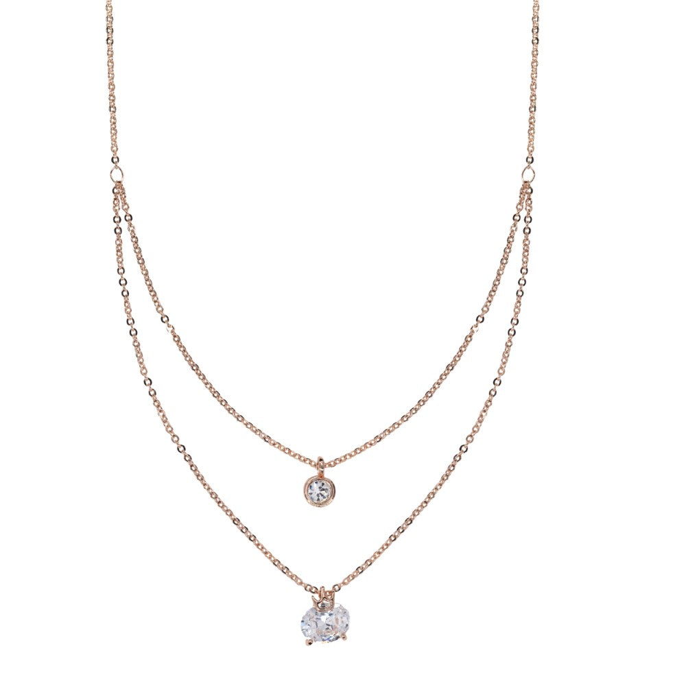 Premium cubic zirconia and little crown layered rose gold necklace