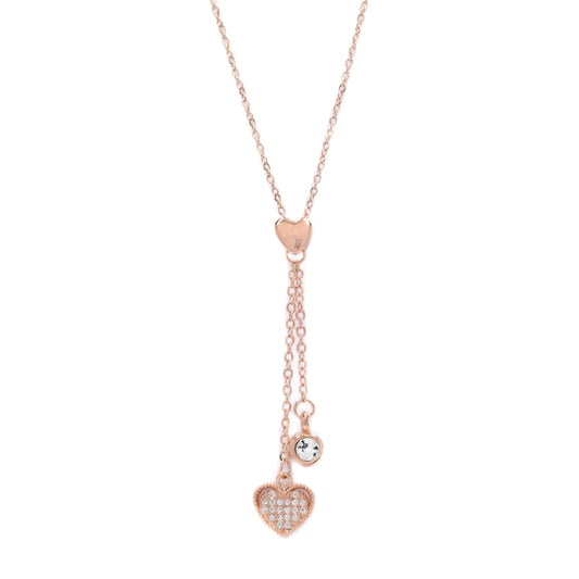 Premium rose gold Y necklace with cubic zirconia heart