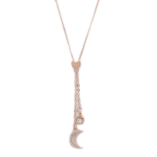 Premium rose gold plated heart and moon Cubic zirconia Y chain