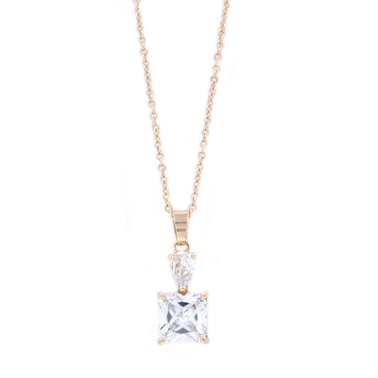 Premium cubic zirconia drop square pendant necklace