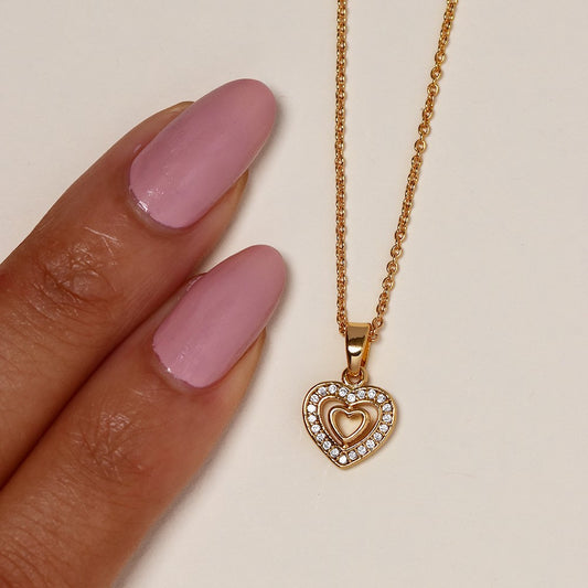 Premium gold plated cubic zirconia double heart necklace