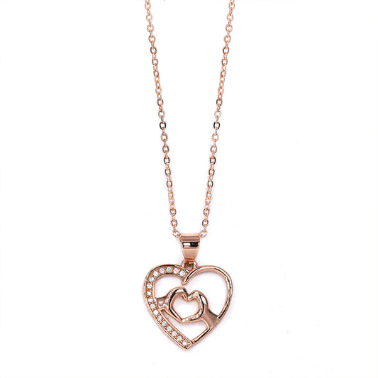 Premium open heart with hand heart cubic zirconia necklace