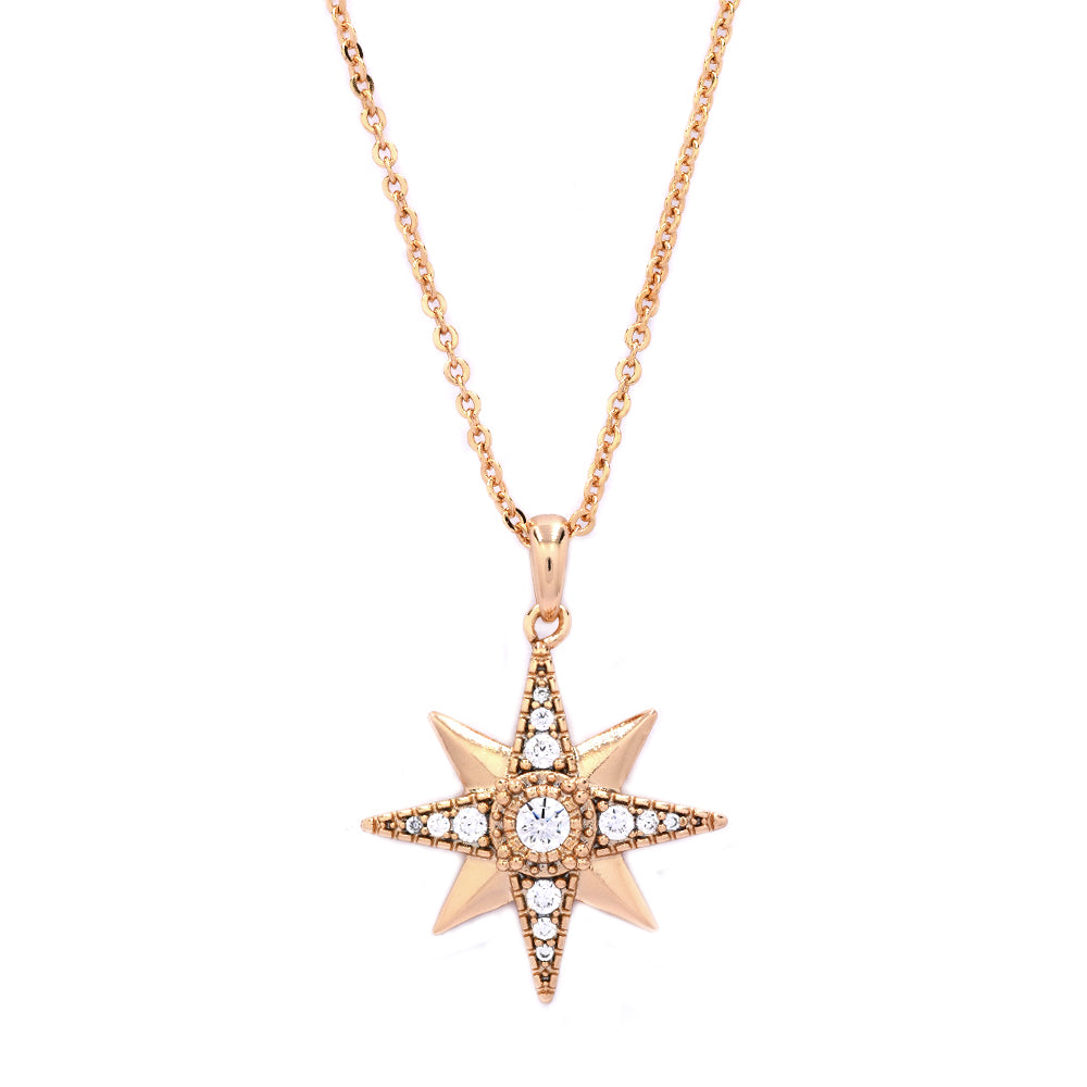 Premium cubic zirconia 8 point star gold plated necklace