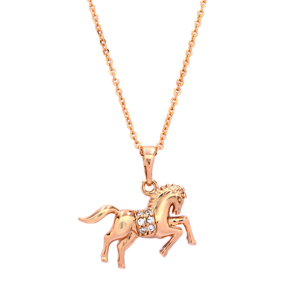 Premium horse with CZ saddle gold plated necklace