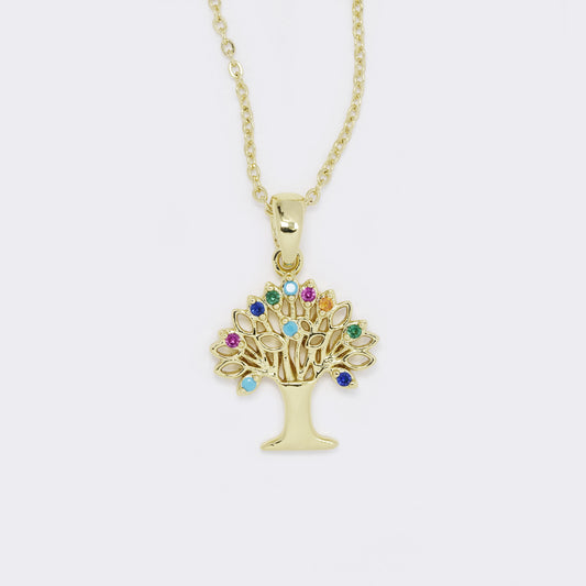 Multi colour CZ tree necklace - CZYP5762