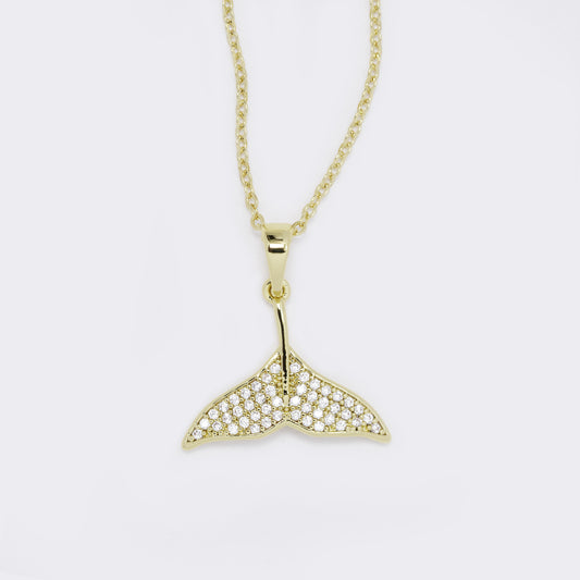 Gold CZ whale tail necklace - CZYP5763