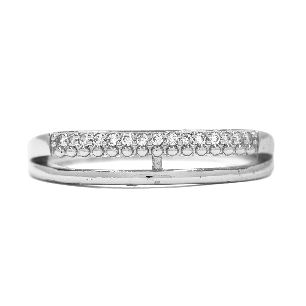 Premium double row cubic zirconia split scalloped eternity ring