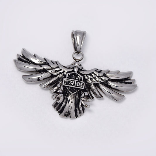 Stainless steel "Live to Ride" slogan eagle pendant - NCSSP027