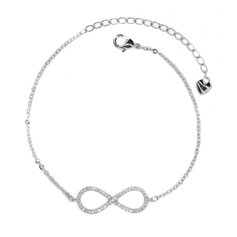 Premium cubic zirconia infinity silver bracelet