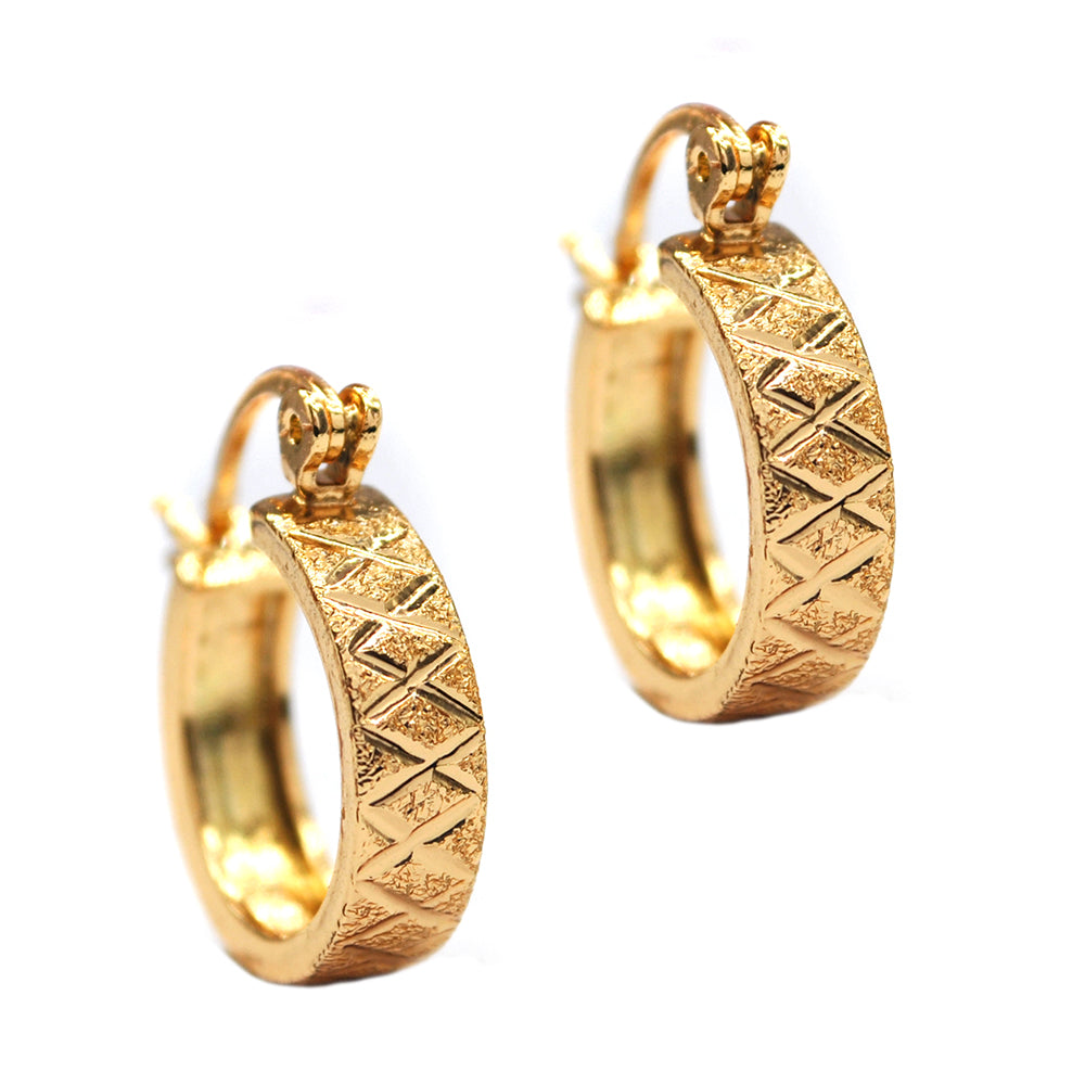 Premium gold diamond engraved huggie earrings