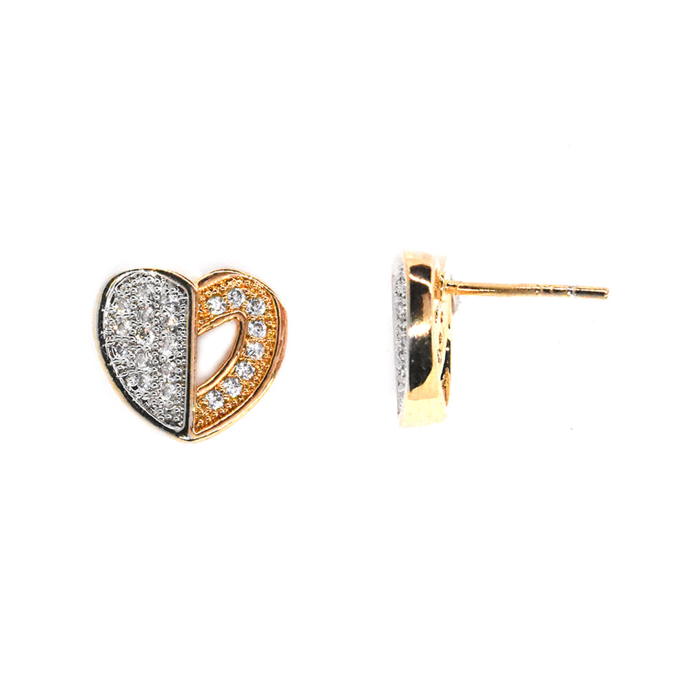 Premium cubic zirconia 2 tone heart stud earrings