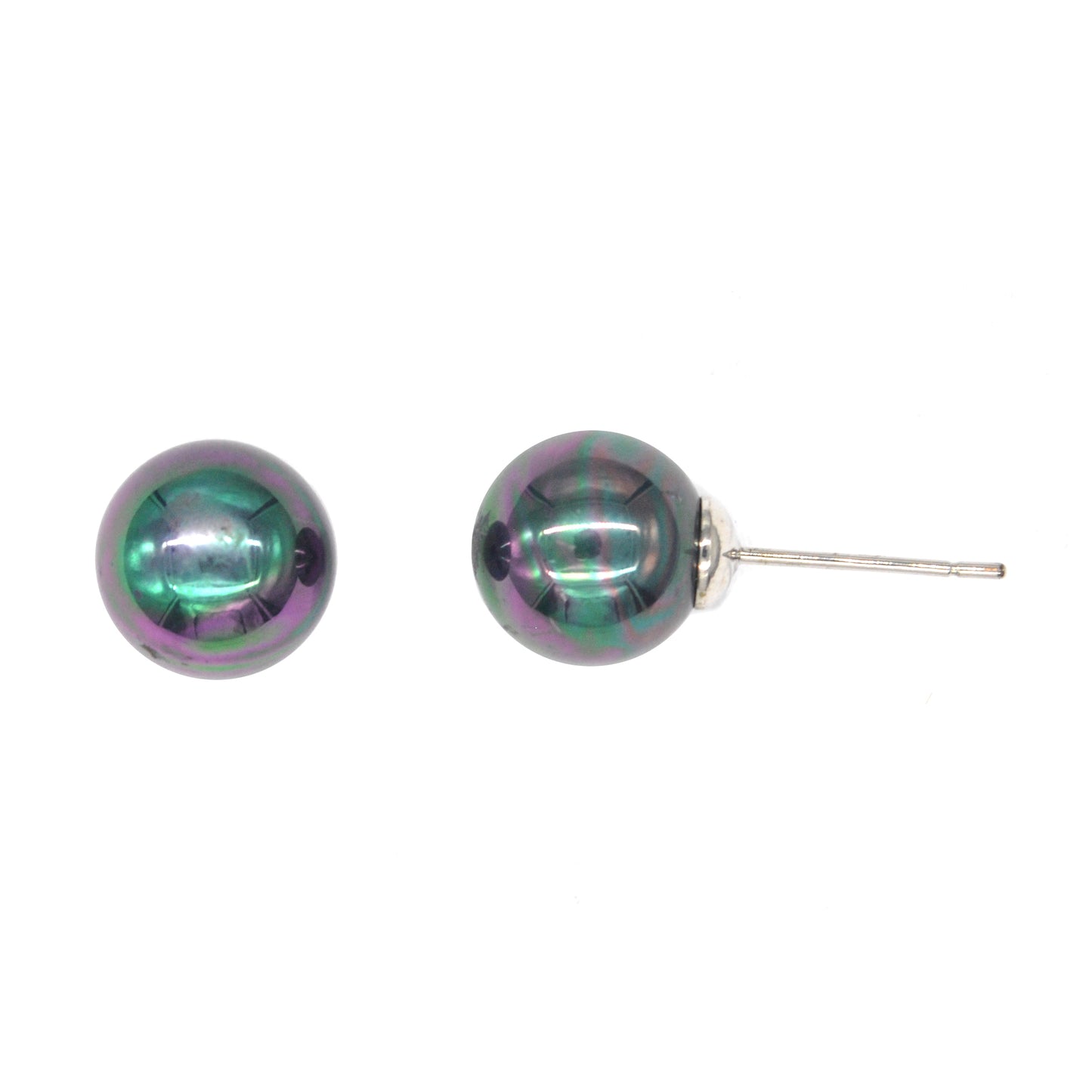 Premium purple green pearl stud earrings