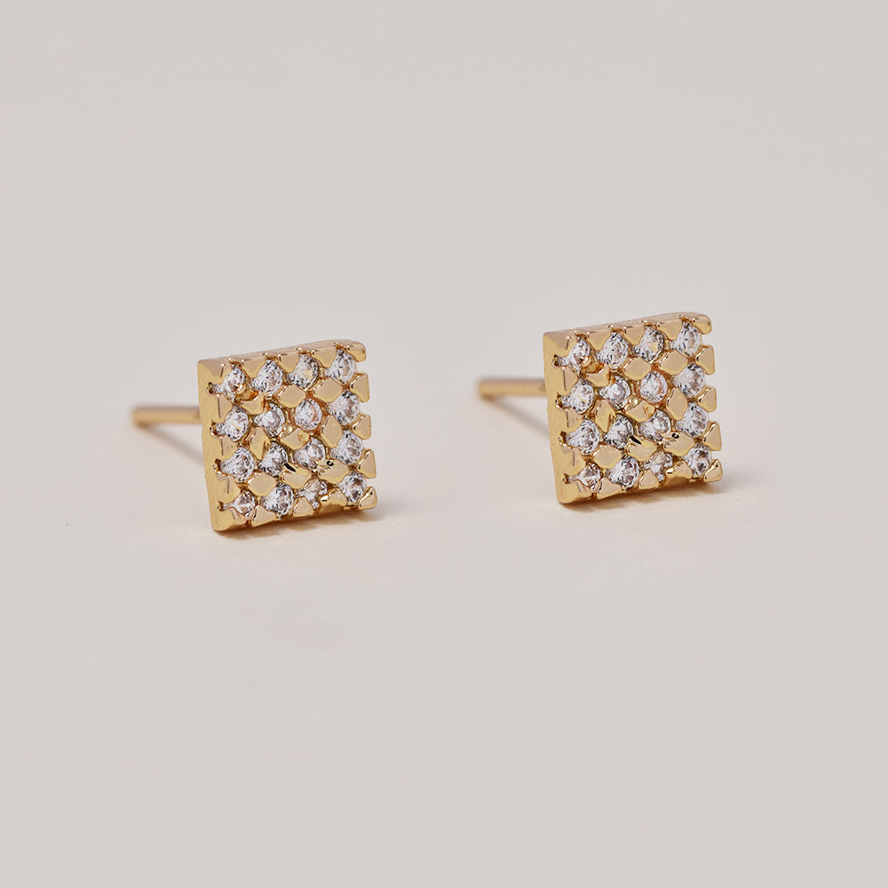 Premium square cubic zirconia gold plated stud earrings