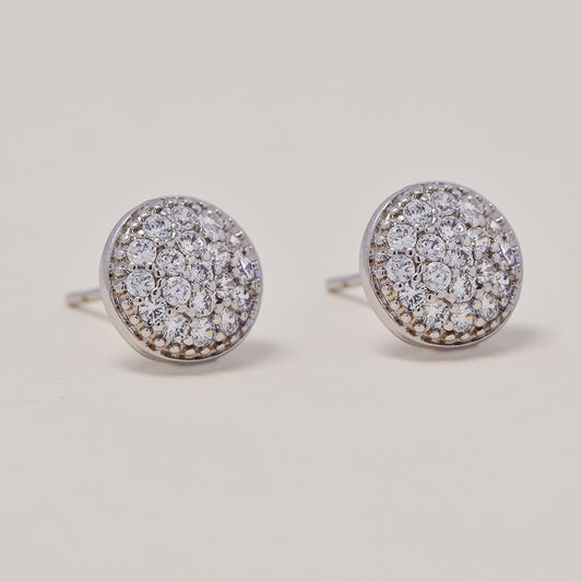 Premium silver plated cubic zirconia round cluster stud earrings - GFE4048