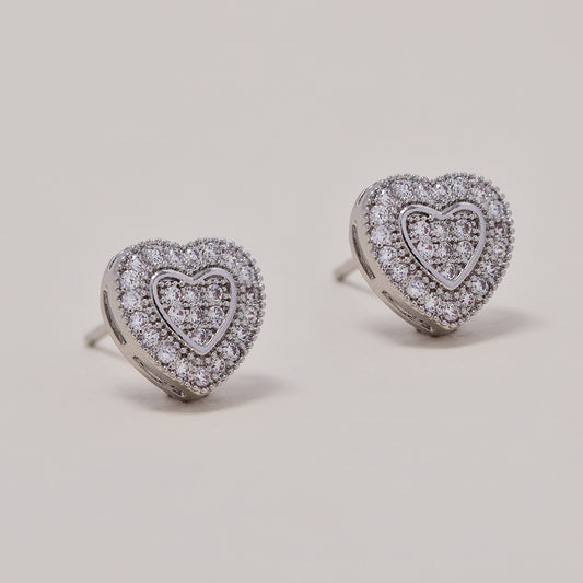 Premium pave cubic zirconia heart stud earrings - GFE4155