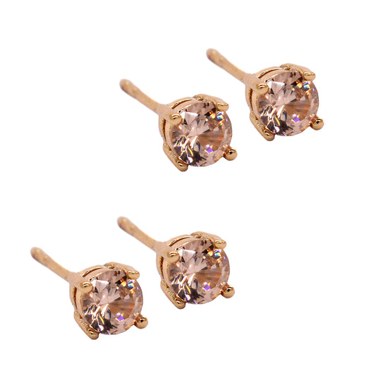 2 Pack cubic zirconia 6mm square premium gold plated stud earring - GFE882