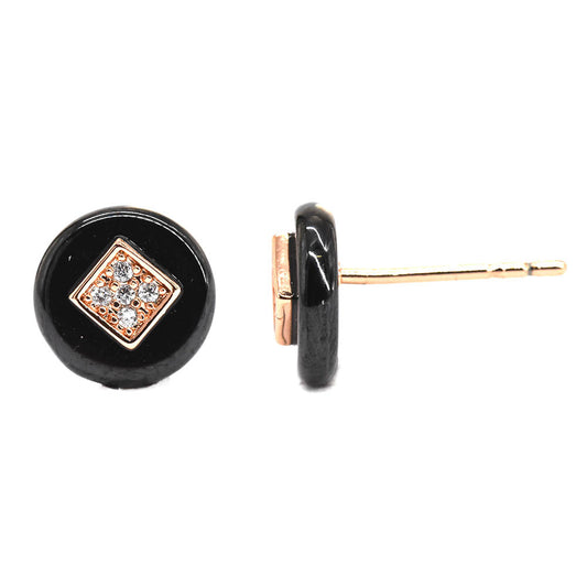 Premium black enamel with cubic zirconia centre stud earring