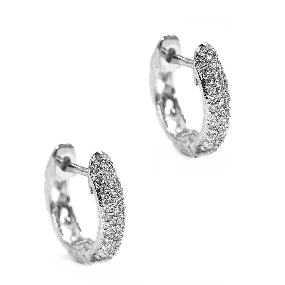 Premium silver plated cubic zirconia 14mmx3mm huggie earring - GFE6652