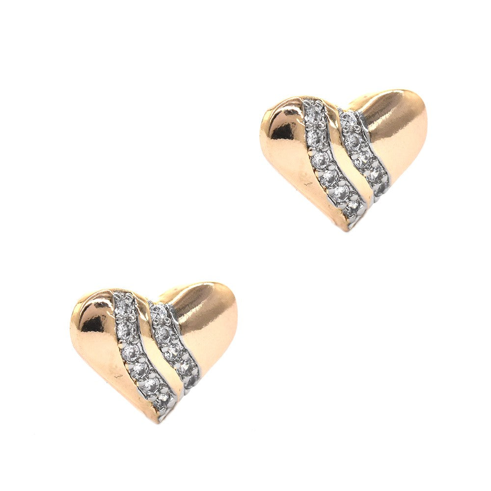 Premium 2 tone cubic zirconia heart stud earring