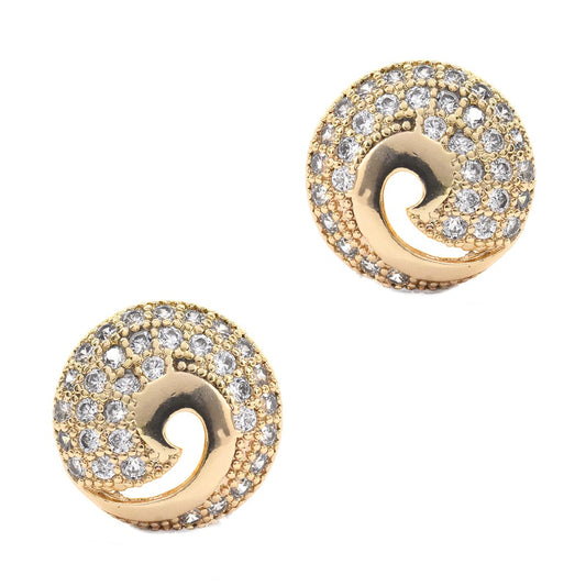 Premium gold plated cubic zirconia cutout swirl stud earring