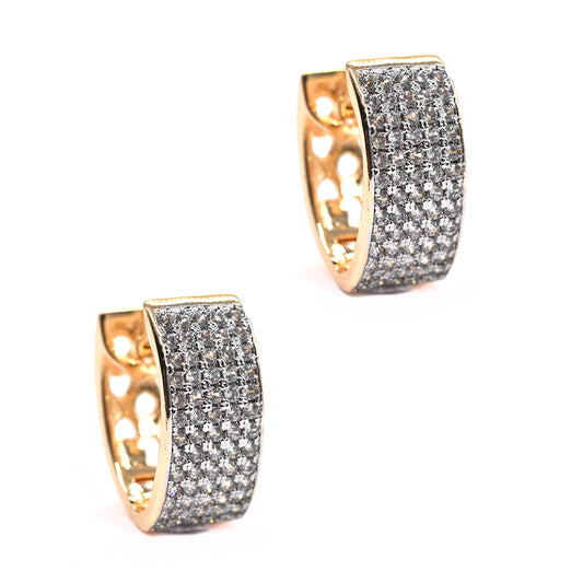 Premium 2 tone V shaped 5row cubic zirconia huggie earrings - GFE6672