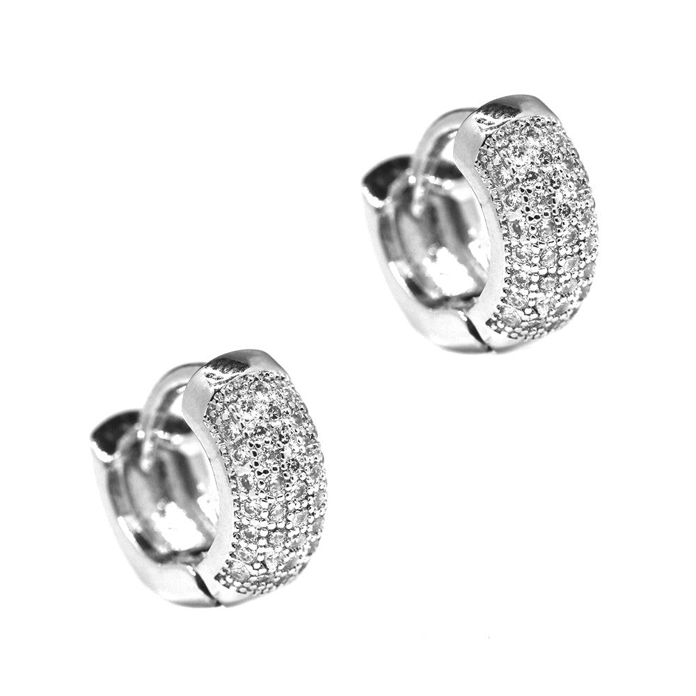 Premium silver plated cubic zirconia 12mmx5mm huggie earring