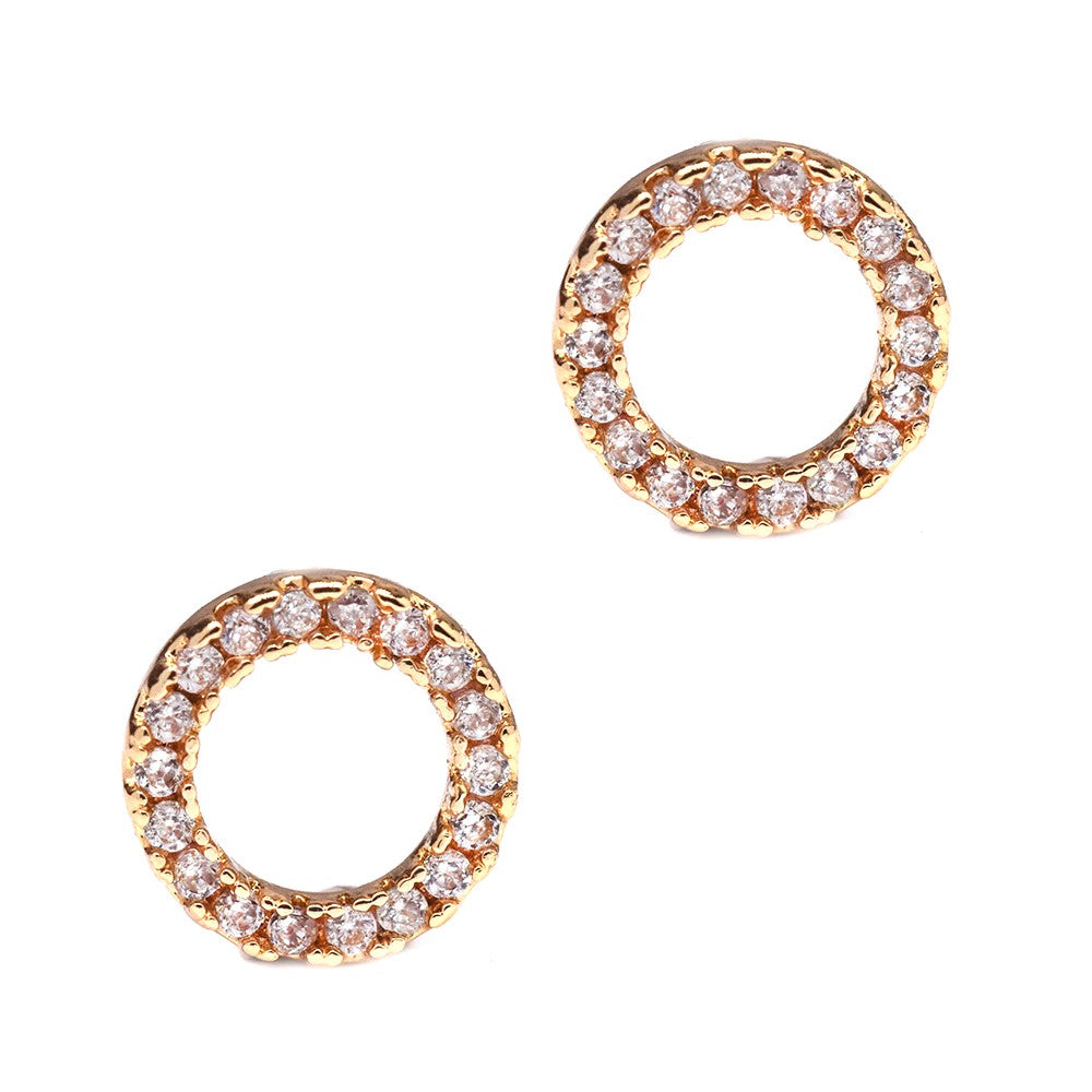 Premium rose gold cutout circle cubic zirconia stud earrings