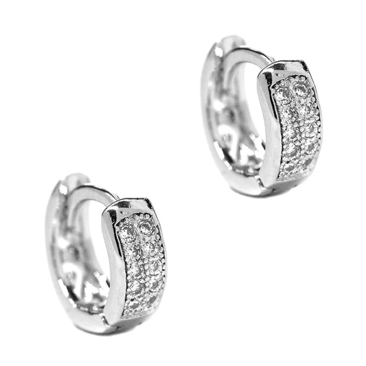 Premium 2 row pave cubic zirconia heart huggie earrings - GFE7853