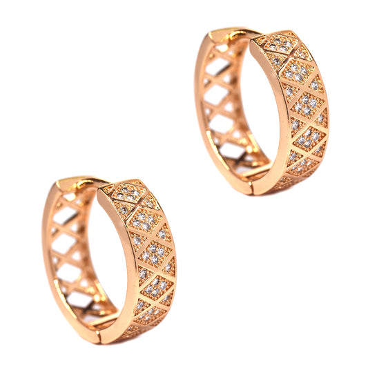 Premium gold pated cubic zirconia criss cross pattern huggie earrings - GFE7864