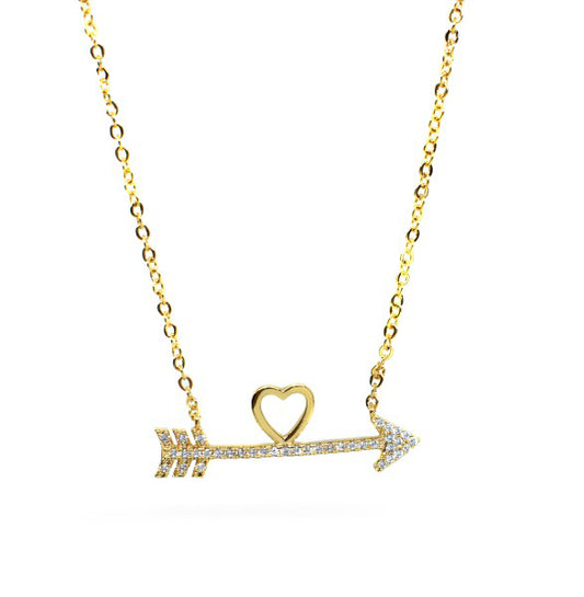 Premium gold plated cubic zirconia arrow and heart necklace