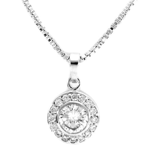 Premium silver cubic zirconia halo necklace