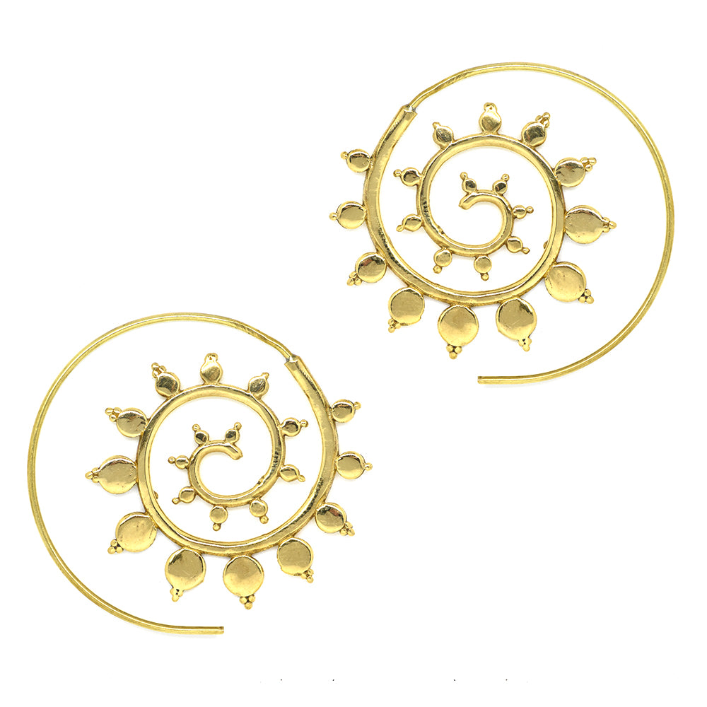 Brass gold pointy edge coil earring - IFE173