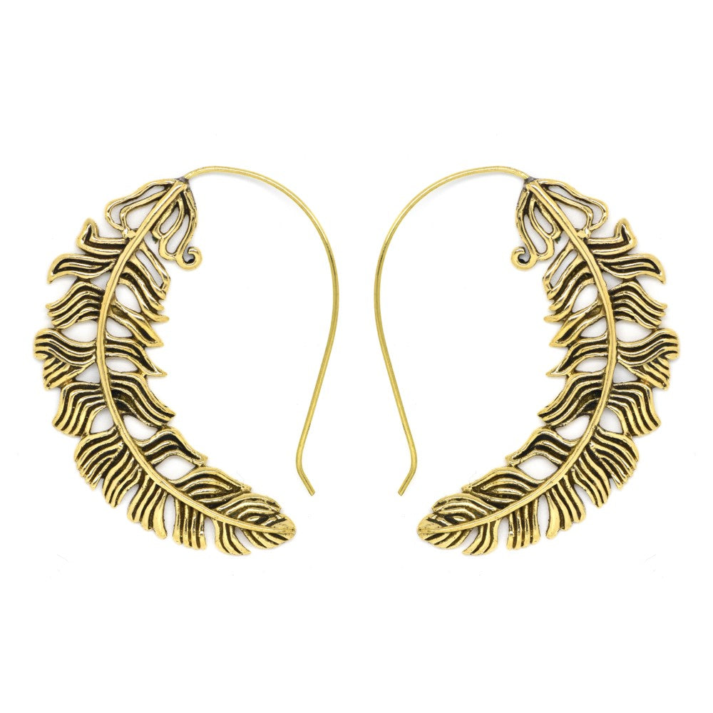 Brass gold oxidized leaf drop earring - IFE179