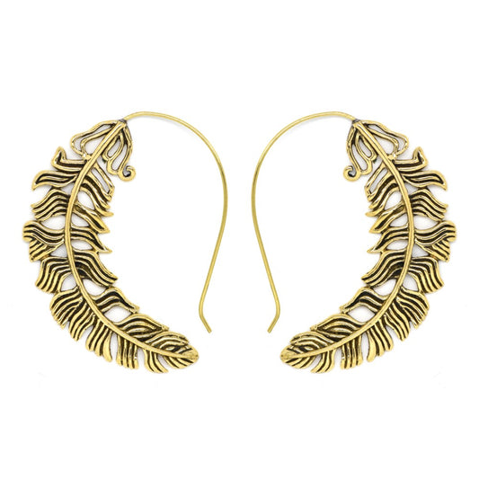 Brass gold oxidized leaf drop earring - IFE179