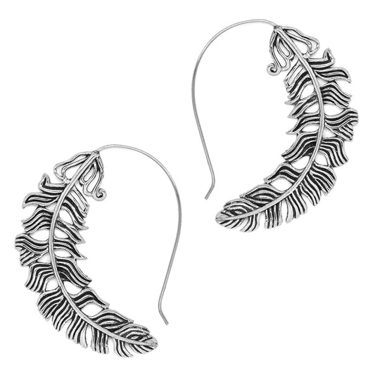 Brass rhodium oxidized leaf drop earring - IFE180