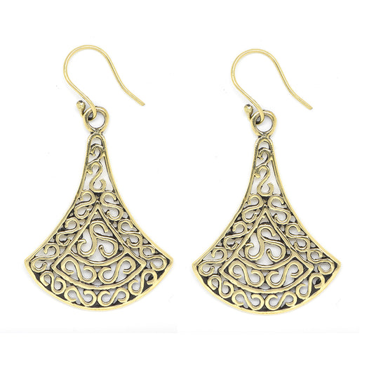 Brass gold infinity pattern bell shaped drop earring - IFE181