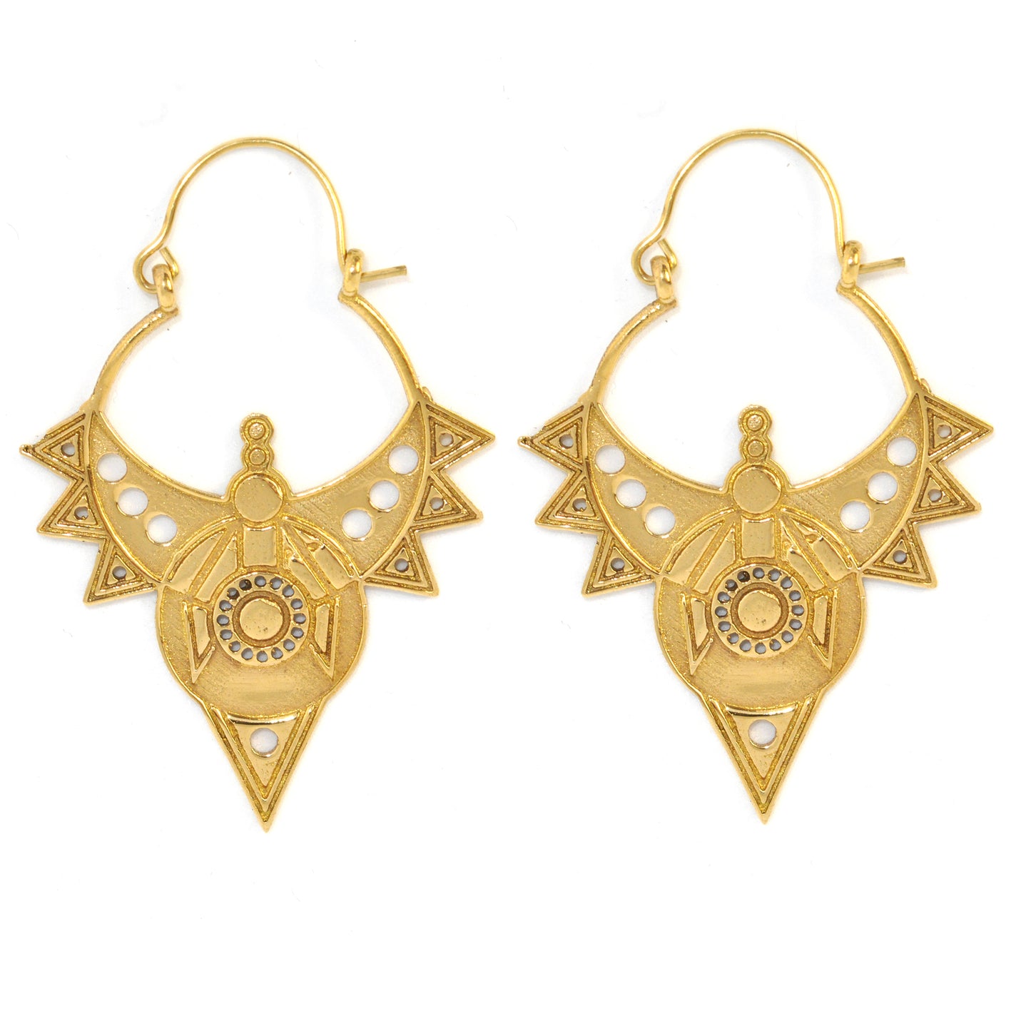 Brass geometric design statement earrings - IFE219