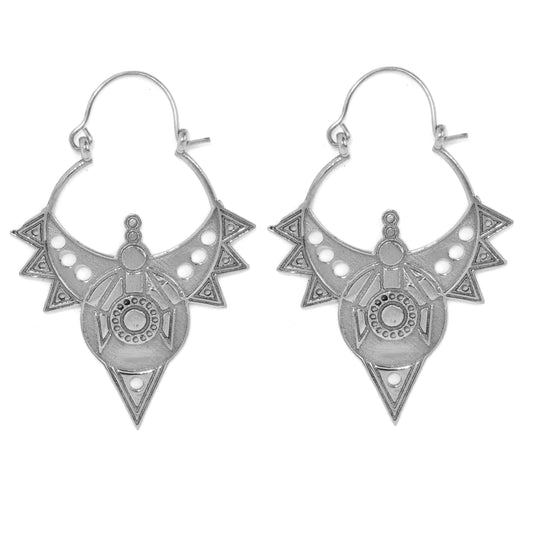 Brass silver geometric design statement earrings - IFE219