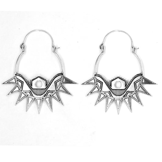 Brass silver landscape design statement earrings - IFE220